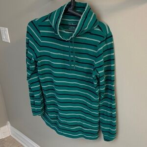 L.L. Bean Teal & Navy Striped Cowl Pullover Cotton XS